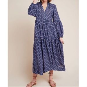 Anthropologie Maeve Tamarind Tiered Maxi Dress.  Blue a motif Size Small.